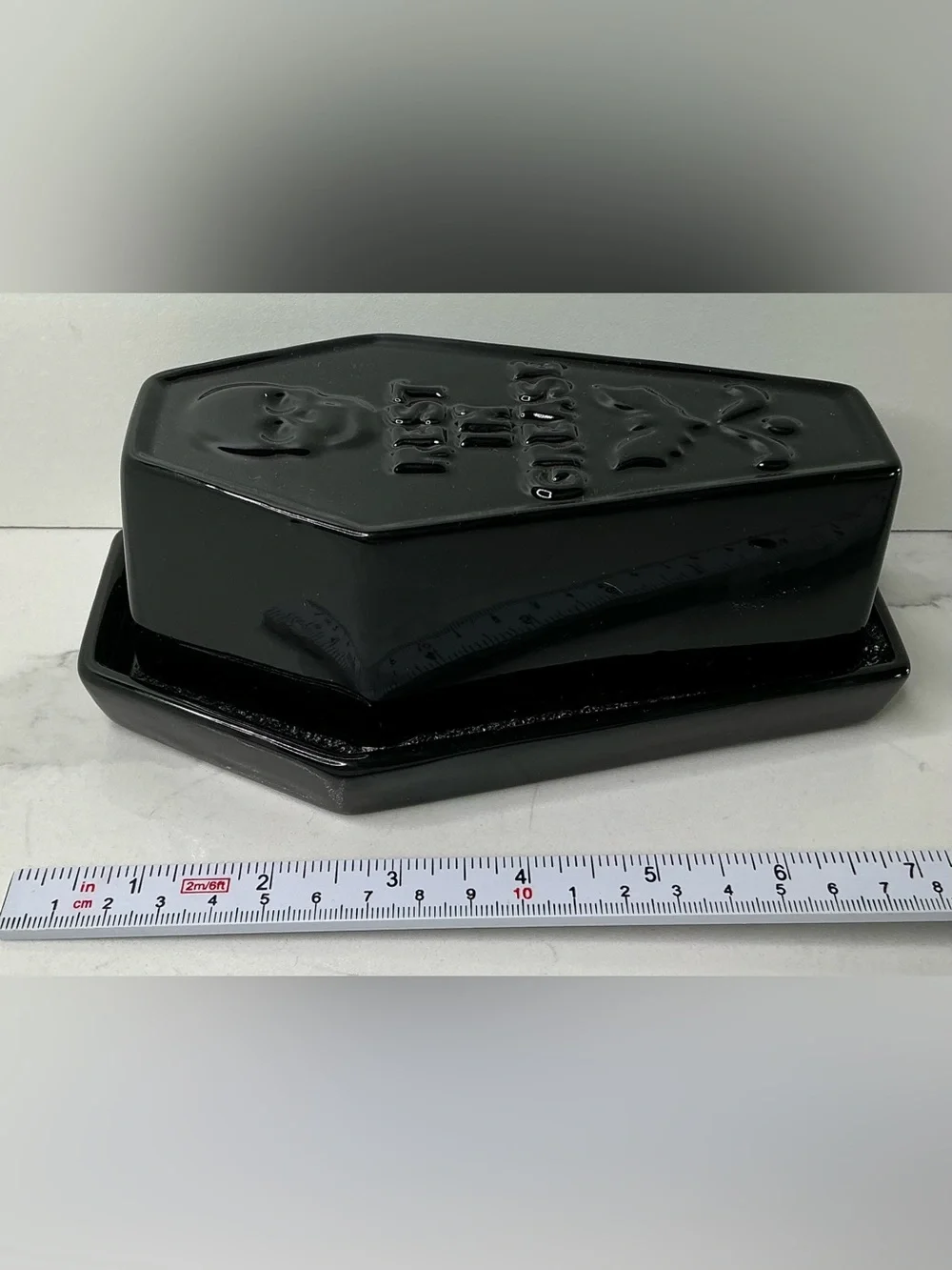 Black Coffin Butter Dish HERE LIES BUTTER - Cobwebs & Caldrons - Halloween New